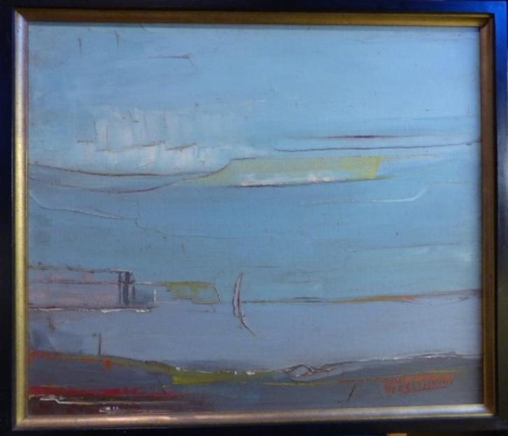 MODERN:ABSTRACT ZEEZICHT OLIE OP DOEK LODE HERREMAN JAREN 19, Antiek en Kunst, Kunst | Schilderijen | Modern, Ophalen