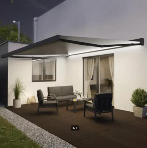 zonneluifel ESTELLE 4.00 x 3.50m gemotoriseerd + verlichting, Tuin en Terras, Zonneschermen, Gebruikt, Elektrisch, Ophalen