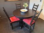 Eettafel met 4 stoelen (zwart), Maison & Meubles, Comme neuf, Rond, Enlèvement
