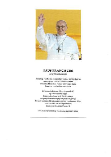 Kaart : Paus Franciscus - N.a.v. verkiezing tot Paus - Nieuw beschikbaar voor biedingen