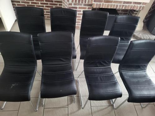 8 moderne zwarte eetkamer stoelen leatherlook zwart chroom, Huis en Inrichting, Stoelen, Gebruikt, Vijf, Zes of meer stoelen, Zwart