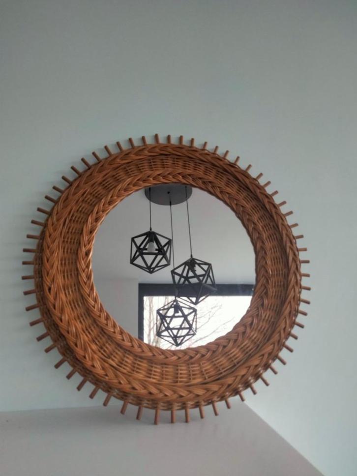 1970s XL vintage Boho spiegel Bohemian, Huis en Inrichting, Woonaccessoires | Spiegels, Gebruikt, 50 tot 75 cm, Rond, Ophalen of Verzenden