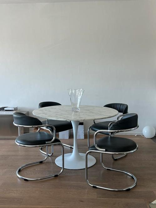 Vintage Italiaanse chroom met skai stoelen, 1970, 4 stuks, Huis en Inrichting, Stoelen, Zo goed als nieuw, Ophalen