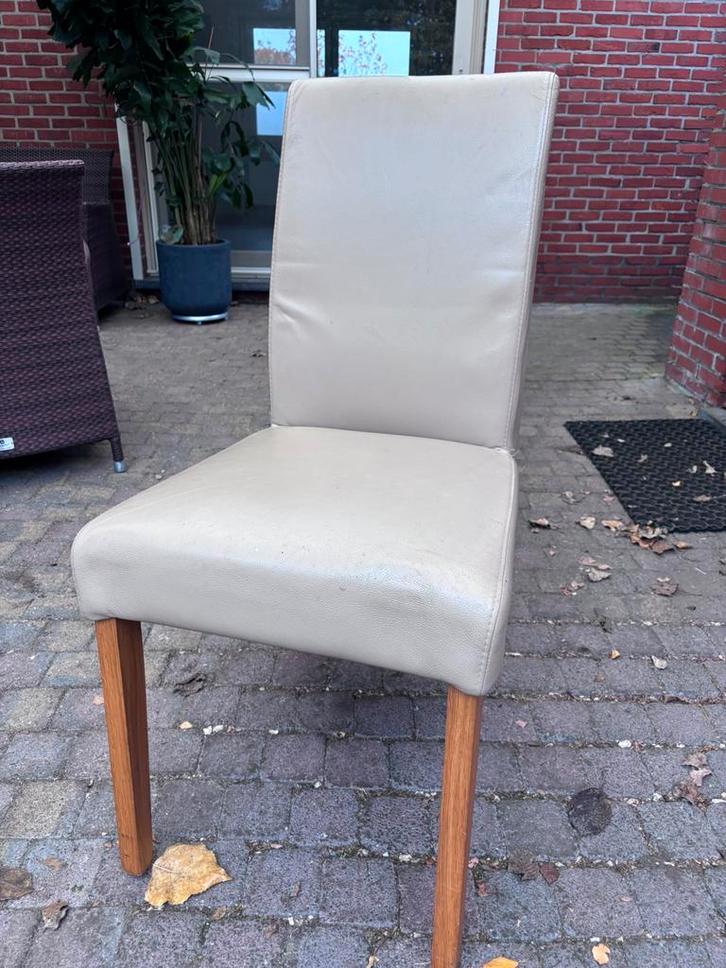 5 beige lederen stoelen, Huis en Inrichting, Stoelen, Gebruikt, Vijf, Zes of meer stoelen, Leer, Overige kleuren, Ophalen