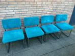 4 Ribstof stoelen met buisframe, Blauw, Vier, Gebruikt, Metaal