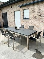 Rvs XXL tuintafel met marmeren blad en 6 stoelen, Tuinset, 6 zitplaatsen, Inox, Stoel