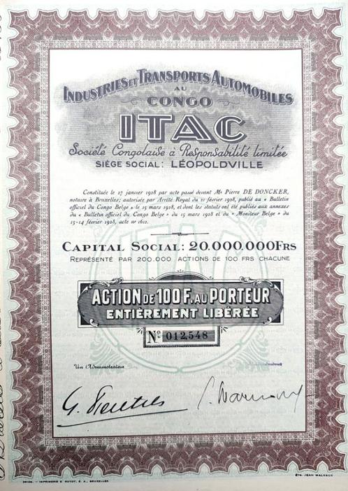 Industries et Transports Automobiles au Congo 1928, Postzegels en Munten, Aandelen en Waardepapieren, Aandeel, 1920 tot 1950, Ophalen of Verzenden