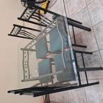 Glazen tafel en metalen poten + 4 stoelen, Ophalen, Zo goed als nieuw