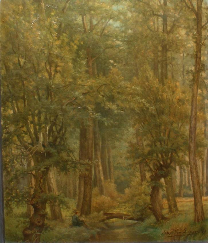 Joseph Van Luppen (1834-1991): Boszicht 1869 (O/D,73 x 88 cm, Antiek en Kunst, Kunst | Schilderijen | Klassiek, Ophalen of Verzenden
