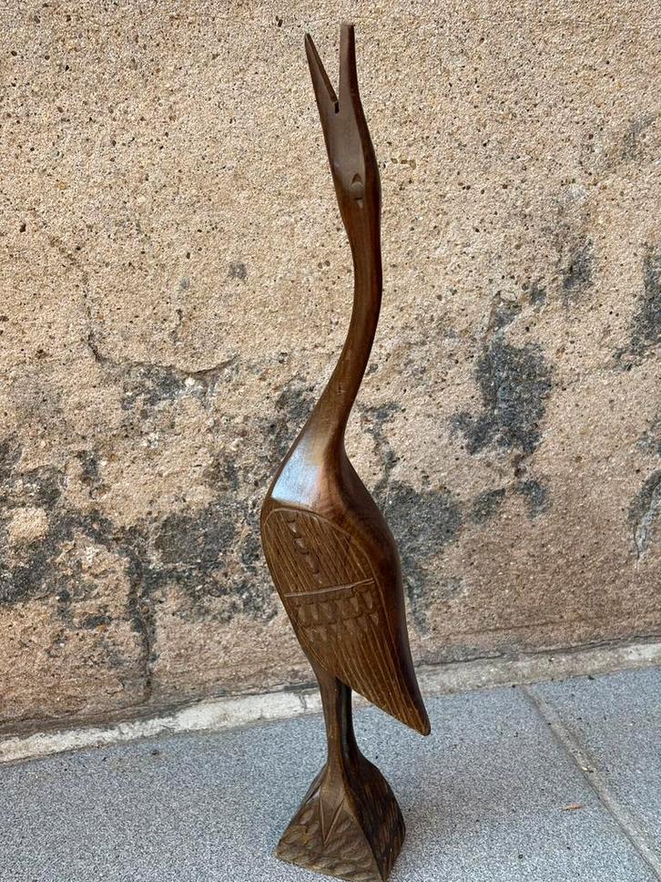 Vintage kraanvogel hout handgemaakt, Antiek en Kunst, Kunst | Beelden en Houtsnijwerken, Ophalen of Verzenden