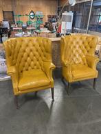 2 Zeer Unieke Engelse Leren Chesterfield Fauteuils, Gebruikt, Vintage, Ophalen of Verzenden, 75 tot 100 cm