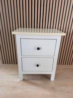 Nachtkastje met 2 lades, wit gebeitst, massief hout, Huis en Inrichting, Ophalen, Gebruikt, Minder dan 45 cm, 55 tot 70 cm