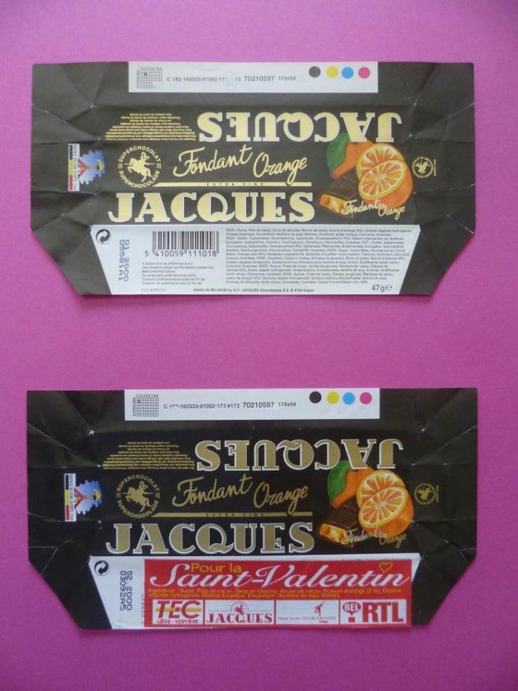 Chocolade Jacques chocolat emballage omslagen Fondant Orange, Verzamelen, Merken en Reclamevoorwerpen, Gebruikt, Verpakking, Ophalen of Verzenden