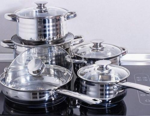 Kookpotten Set 12 delig Nieuw Promo, Maison & Meubles, Cuisine | Casseroles & Poêles, Neuf, Ensemble de casseroles, Inox, Plaques à induction