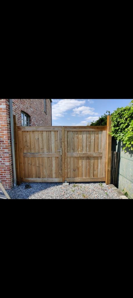 Poort 3m breed 1m80 hoog, Tuin en Terras, Tuinpoorten, Gebruikt, Draaipoort, Hout, 150 tot 200 cm, 200 cm of meer, Ophalen