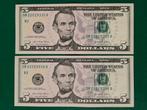 2x 5 dollars USA 2021 jaar UNC, Postzegels en Munten, Bankbiljetten | Amerika, Ophalen of Verzenden, Noord-Amerika, Setje