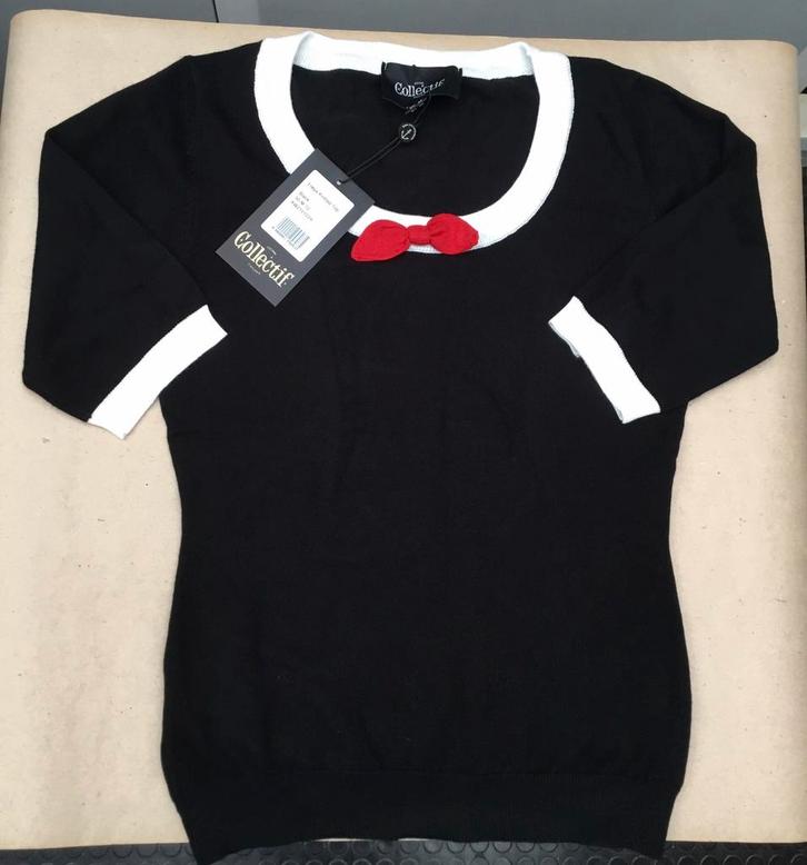 Collectif Freya gebreide top in zwart rood en wit nieuw, Kleding | Dames, Topjes, Nieuw, Maat 38/40 (M), Zwart, Korte mouw, Ophalen of Verzenden
