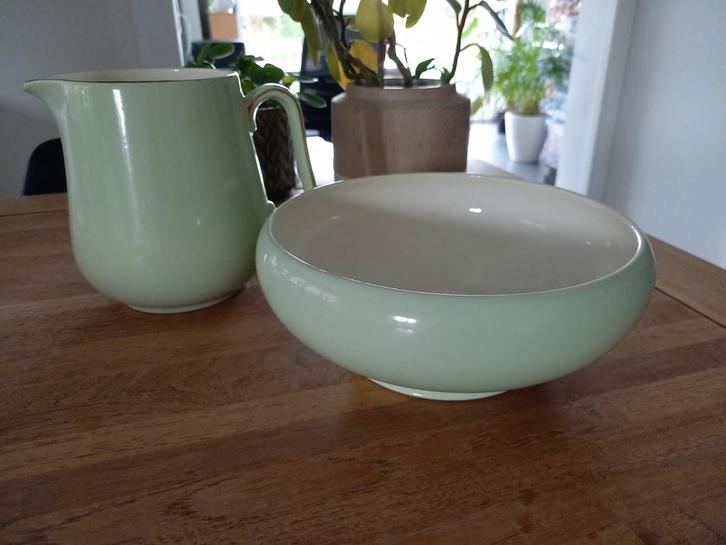 Pastel kom en pastel kan groen Mosa Maastricht, Antiek en Kunst, Antiek | Servies los, Ophalen of Verzenden