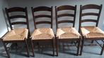 Set van 4 eiken stoelen met biezen, Huis en Inrichting, Stoelen, Ophalen, Riet of Rotan, Bruin, Vier