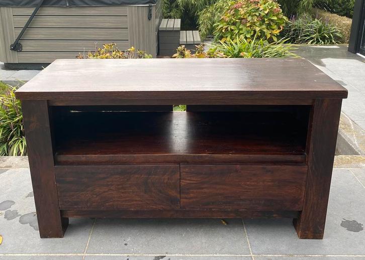 TV meubel in teak, donkerbruin (110 cm x 45,5 cm)), Huis en Inrichting, Kasten |Televisiemeubels, Gebruikt, Minder dan 100 cm