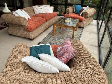 Grand sofa rotin avec deux fauteuils, Osier ou Rotin, Rattan design, Enlèvement, Utilisé