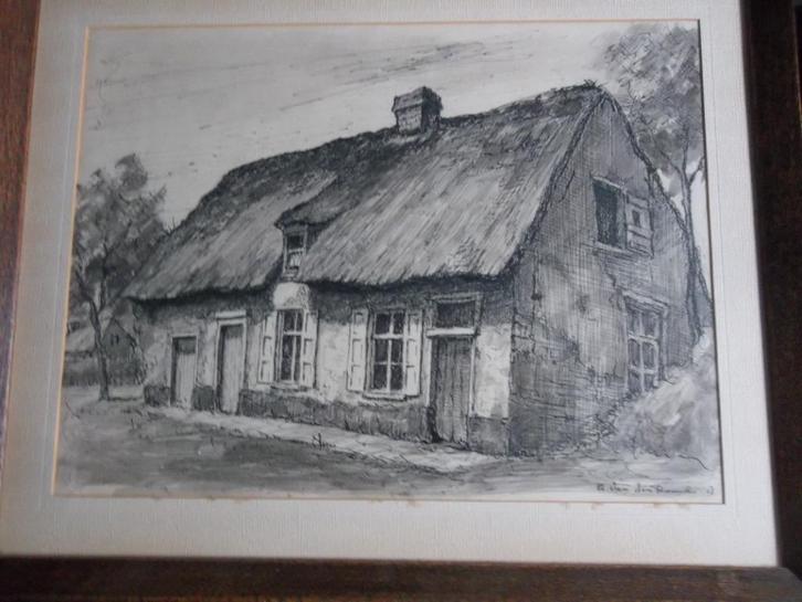 Originele inkttekening  Alfons Van den Bossche  Mariekerke, Antiek en Kunst, Curiosa en Brocante, Ophalen of Verzenden