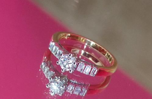 Gouden verlovingsring met Top kwaliteit diamanten 0,58kt, ce, Handtassen en Accessoires, Ringen, Zo goed als nieuw, Dame, Goud