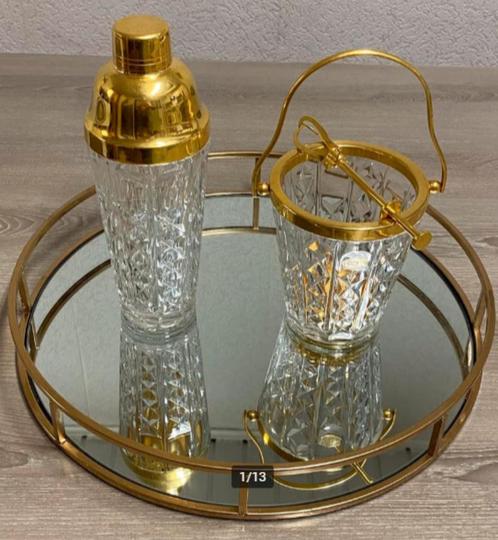 Cocktailshaker en ijsemmer uit 1950 van Val Saint Lambert, Antiek en Kunst, Antiek | Glaswerk en Kristal, Ophalen of Verzenden