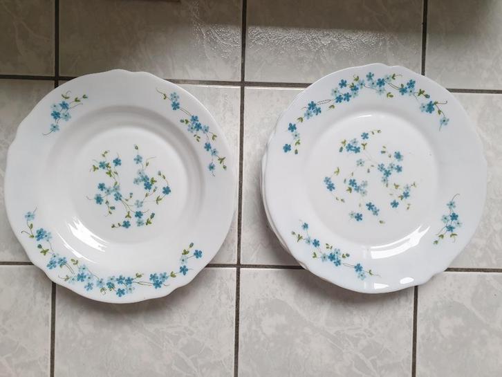 Vijf Diepe Zes Platte Borden Bloem Blauw Vergeet Me Nietje, Huis en Inrichting, Keuken | Servies, Gebruikt, Bord(en), Overige stijlen