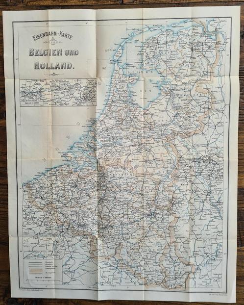 1910 - Nederland & België / Spoorwegkaart, Boeken, Atlassen en Landkaarten, Nederland, Verzenden