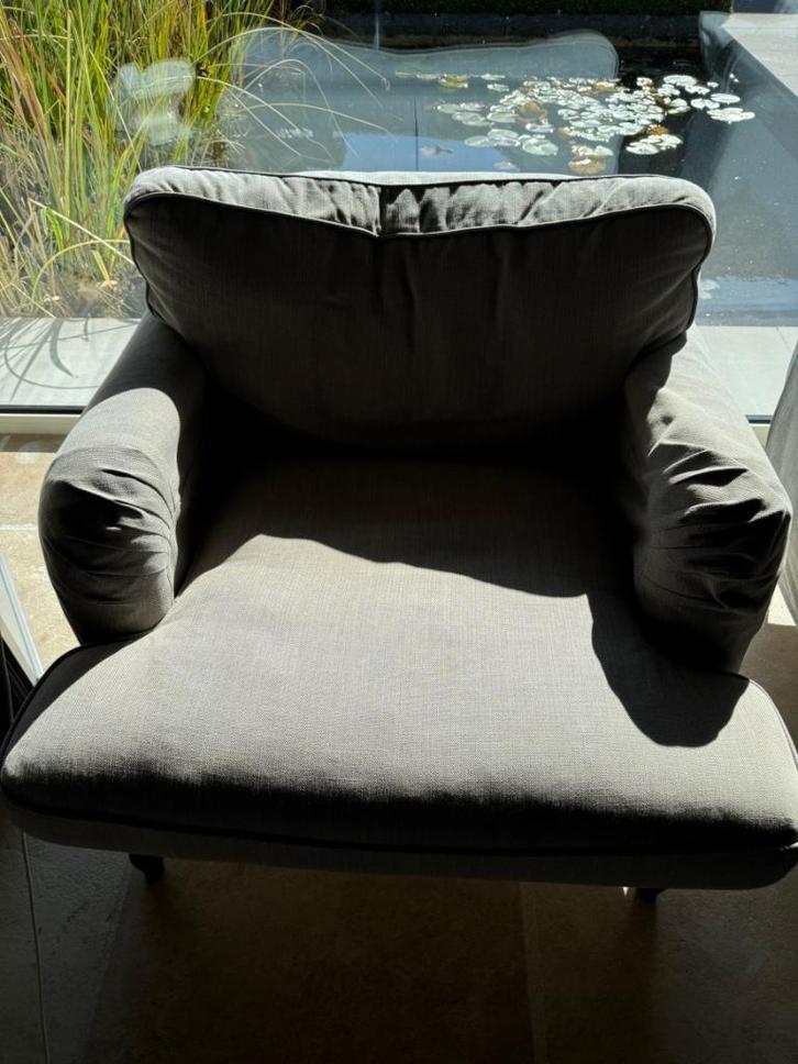 STOCKSUND FAUTEUIL GRIJS-BEIGE/ZWART-HOUT IKEA, Huis en Inrichting, Fauteuils, Zo goed als nieuw, Hout, Stof, 75 tot 100 cm, 75 tot 100 cm