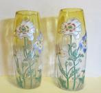 2 vases anciens Legras Montjoye, émail floral, vers 1910 H30, Antiquités & Art, Antiquités | Verre & Cristal, Envoi