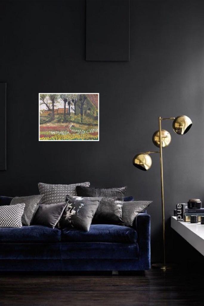 Fifties schilderijtje Tulpenboer in veld getekend A. Bouchée, Antiek en Kunst, Kunst | Schilderijen | Klassiek, Ophalen of Verzenden