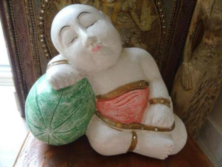 Azië. Boeddha, handgesneden en handbeschilderd massief beeld, Huis en Inrichting, Woonaccessoires | Boeddhabeelden, Gebruikt, Ophalen of Verzenden