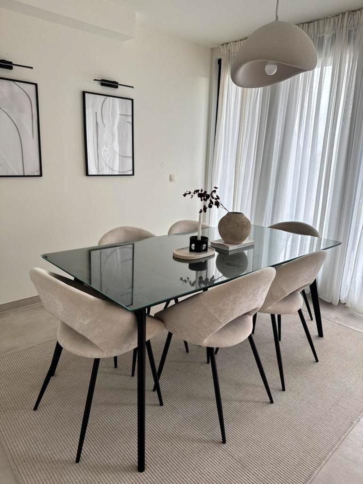 Table bois noir 180x90 – Moderne Zwarte houten tafel 180x90, Huis en Inrichting, Tafels | Eettafels, Zo goed als nieuw, Ophalen