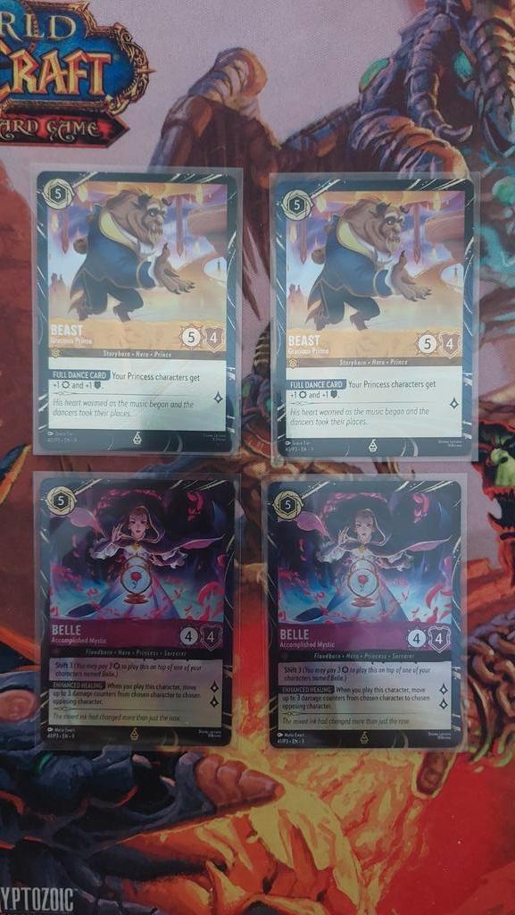 Lorcana kaarten - disneyland aneheim promo´s: belle & beast, Hobby en Vrije tijd, Verzamelkaartspellen | Overige, Zo goed als nieuw