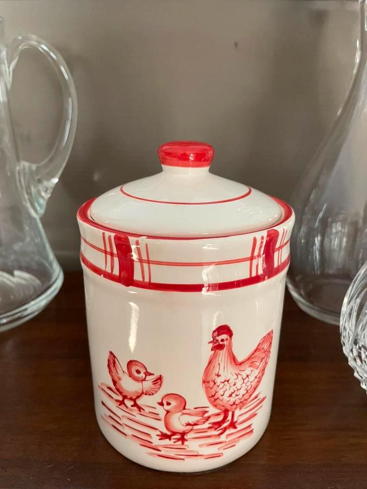 Vintage keramische voorraadpot met kippenmotief, Antiek en Kunst, Curiosa en Brocante, Ophalen of Verzenden