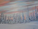 peinture à l'huile paysage de neige forêt (60x80), Antiquités & Art, Art | Peinture | Moderne, Enlèvement ou Envoi