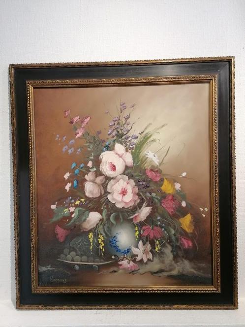 Bloemstilleven – Olieverf op doek – Gesigneerd, Antiek en Kunst, Kunst | Schilderijen | Klassiek, Ophalen of Verzenden