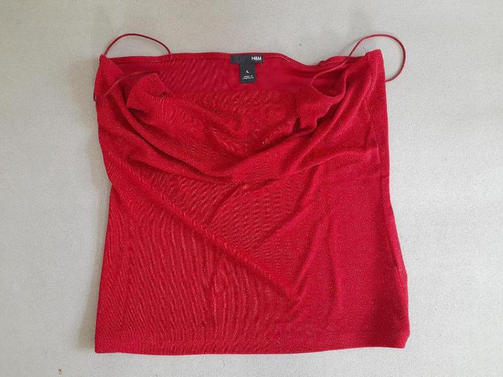 Feestelijk, rood glinstertopje  – maat: L – merk: H&M, Kleding | Dames, Topjes, Zo goed als nieuw, Maat 42/44 (L), Rood, Zonder mouw