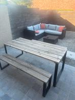 Houten tuintafel met bijhorende banken, Tuin en Terras, Ophalen, Zo goed als nieuw, Rechthoekig, Hout