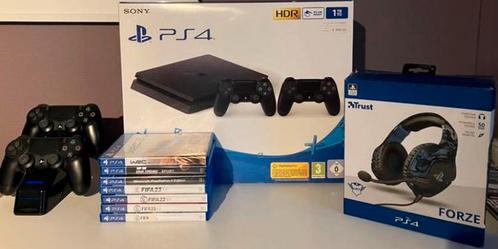 Playstation 4 slim 1tb - met gaming headset en games, Games en Spelcomputers, Spelcomputers | Sony PlayStation 4, Slim, Verzenden