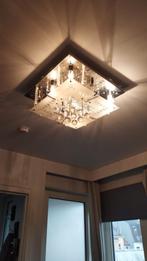 Vierkante plafondlamp met spiegel belletjes in glas chique, Glas, Eigentijds chique aangekleed, Zo goed als nieuw, Ophalen