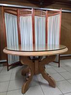 Tafel met kruisvoet, Huis en Inrichting, Tafels | Eettafels, Ophalen, Gebruikt, 100 tot 150 cm, Glas