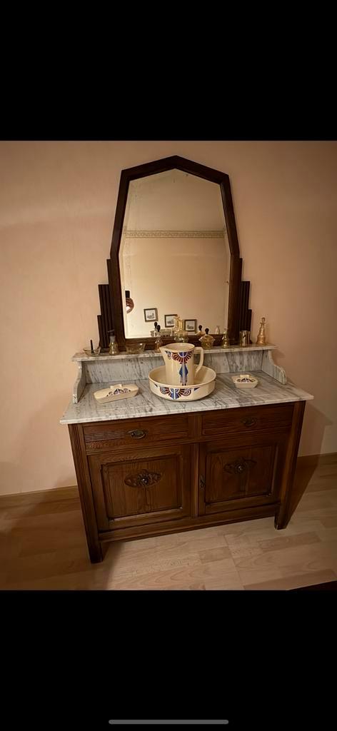 antieke toilettafel of wascommode marmeren blad en spiegel, Antiek en Kunst, Antiek | Meubels | Kasten, Ophalen