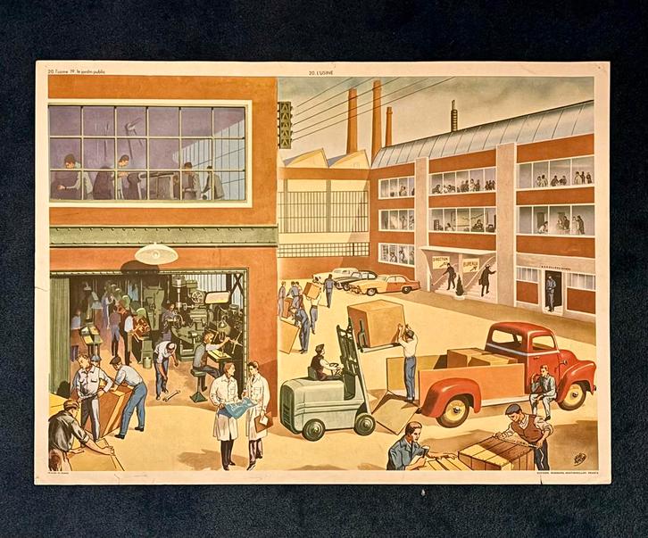 Vintage Rossignol poster - de fabriek - Henri Mercier, Antiek en Kunst, Antiek | Schoolplaten, Ophalen of Verzenden
