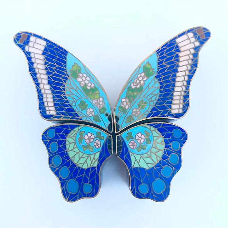 Chinees Cloisonne zeldzame vlinderdoos  brons 24 k, Antiek en Kunst, Curiosa en Brocante, Ophalen of Verzenden
