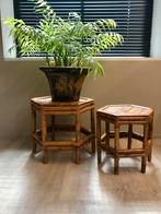 Retro vintage bamboe rotan riet plantenstaander bijzettertje, Ophalen of Verzenden