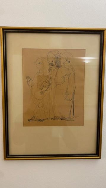 Petite peinture encre noire de l'artiste Jean Oosterlynck beschikbaar voor biedingen