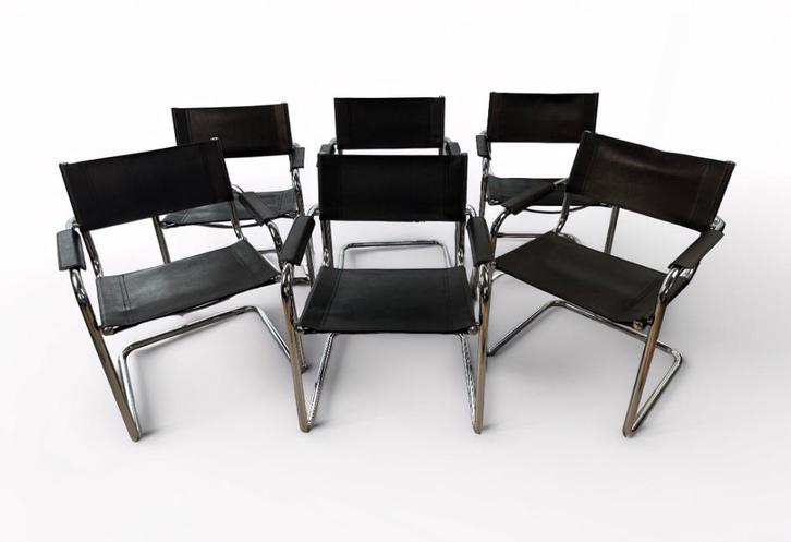 Set van 6 vintage sledestoelen in Bauhaus-stijl, Huis en Inrichting, Zetels | Complete zithoeken, Gebruikt, Kunststof, Metaal